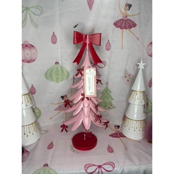 Cupcakes and Cashmere Metal Pink Christmas Tree with Red Bows - Picture 4 of 5